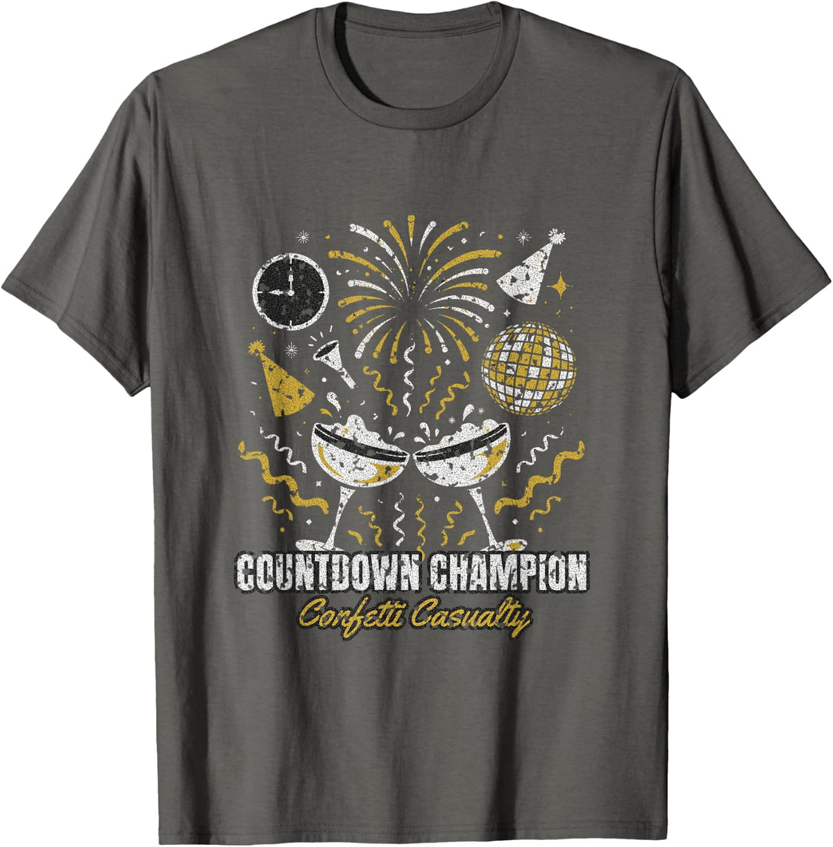 New Year's Eve Party - Countdown Champion Confetti Casualty T-Shirt - Asphalt Grey