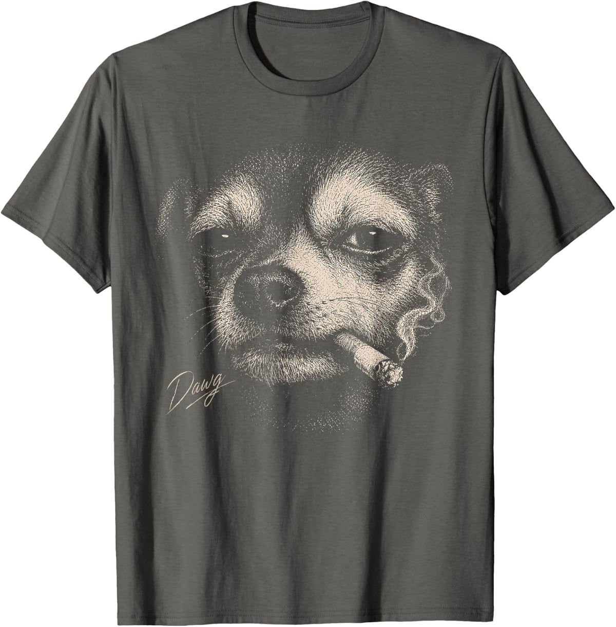 Chihuahua Dog Smoking Cigarette Funny Chihuahua T-Shirt - Asphalt Grey