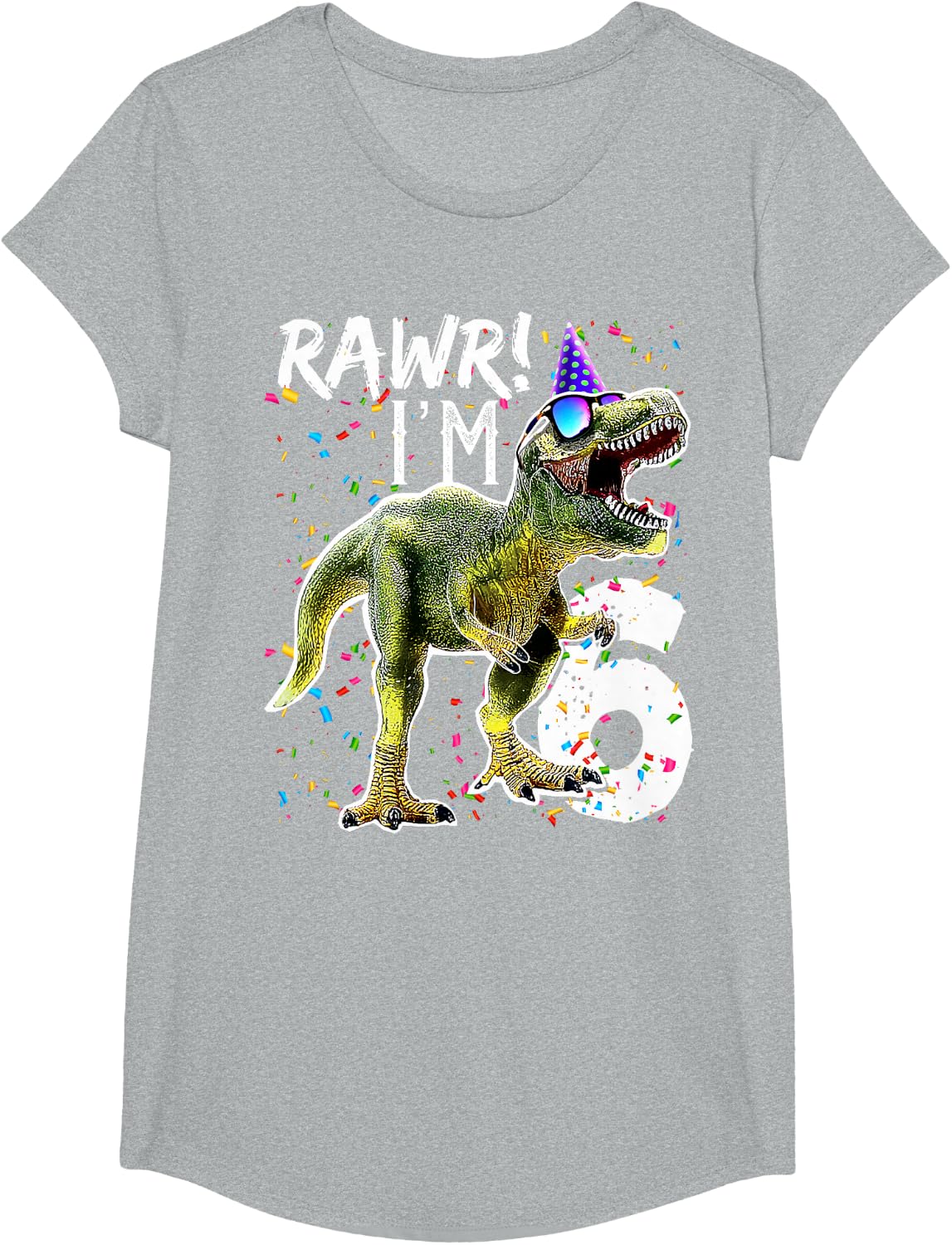 Rawr I'm 6 6th Birthday Dinosaur Shirts Boys Dinosaur Gift T-Shirt - Girls Heather Grey