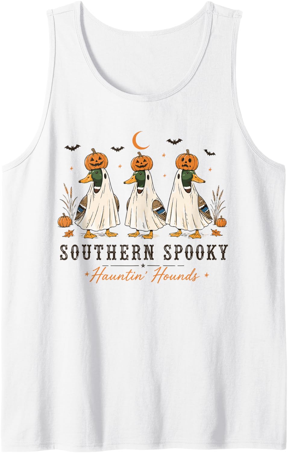Funny Halloween Duck Ghost Pumpkin Southern Spooky Sleeveless Tank Top - White