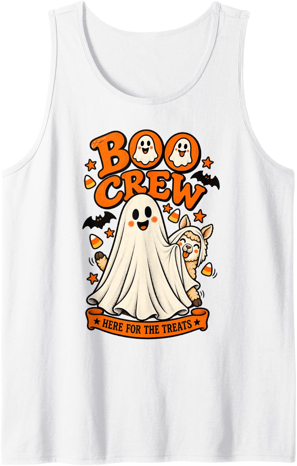 Alpaca Boo Crew Here for the Treats Halloween Animal Lover Sleeveless Tank Top - White