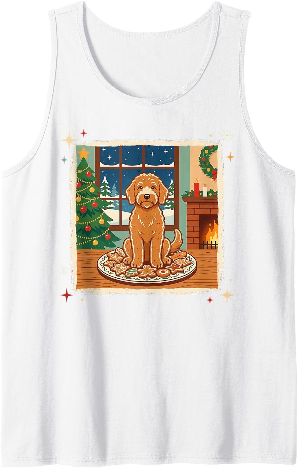 Goldendoodle Gingerbread Santa's Cookie Retro Winter Holiday Sleeveless Tank Top - White