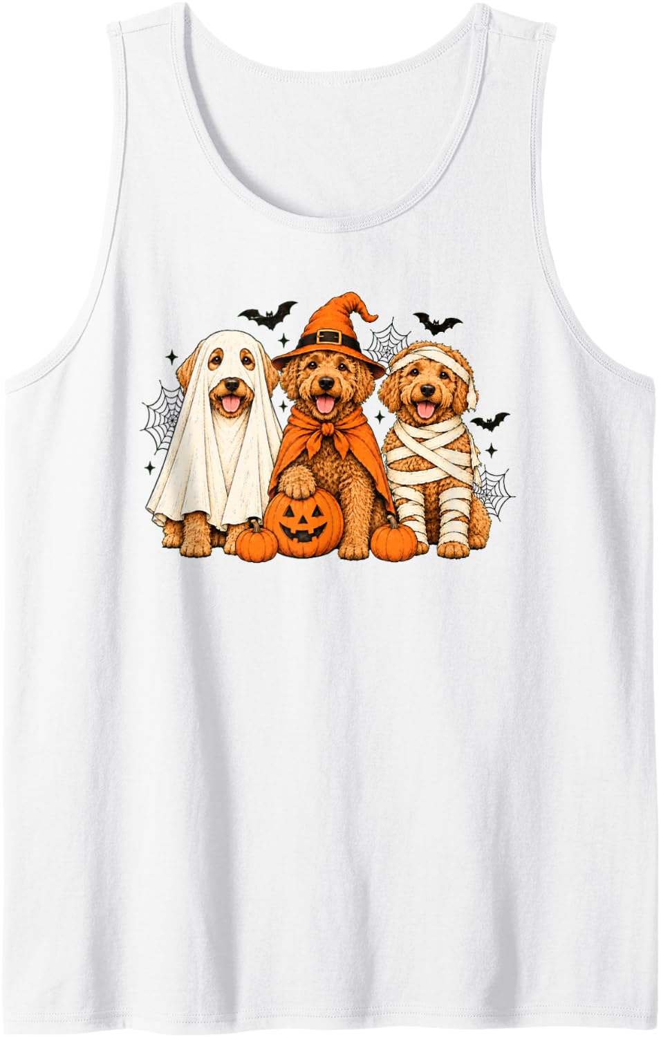 Halloween Goldendoodle Dog Lover Spooky Season Pumpkin Women Sleeveless Tank Top - White