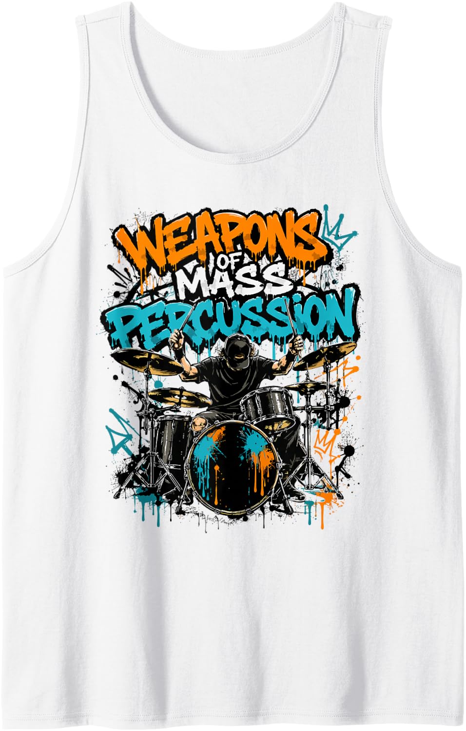Weapons of Mass Percussion Graffiti Drummer Drum Set Art Tank Top - White