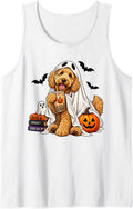Goldendoodle Ghost Boba Halloween Dog Pumpkin Spooky Costume Sleeveless Tank Top - White