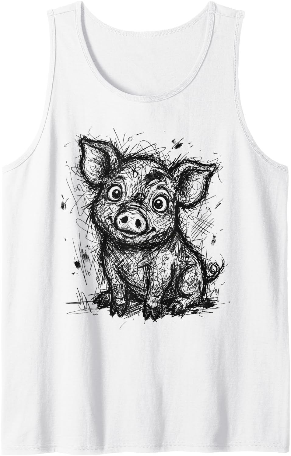 Scribble Animals Pet Wildlife Minimalist Scribble Pig Sleeveless Tank Top - White