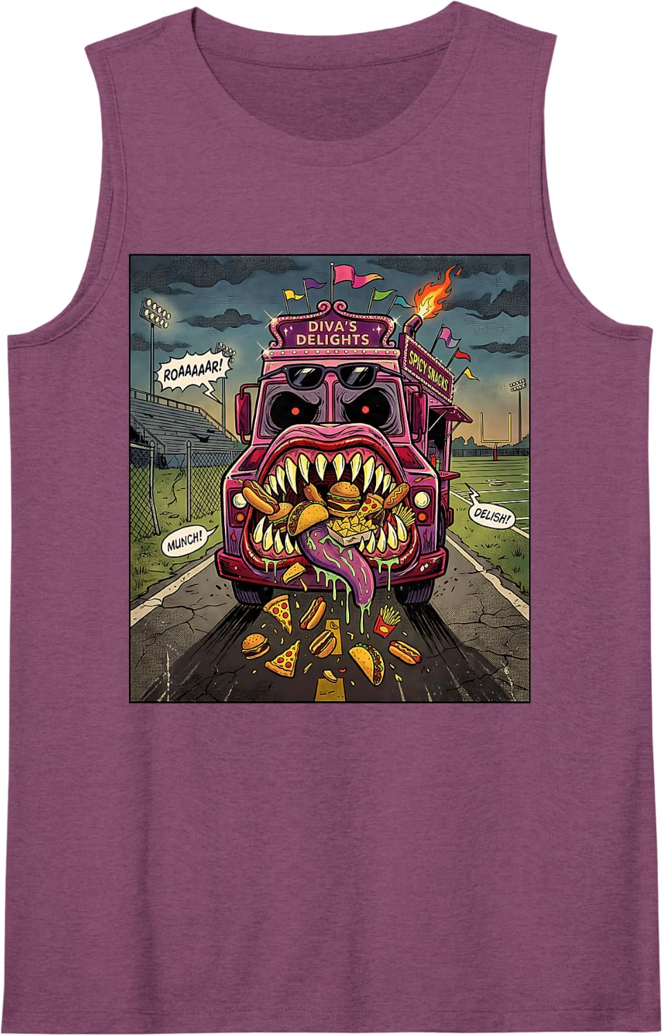 Haunted Food Truck Monster Haunted Horror Ghost Spooky Scary Sleeveless Tank Top - Purple