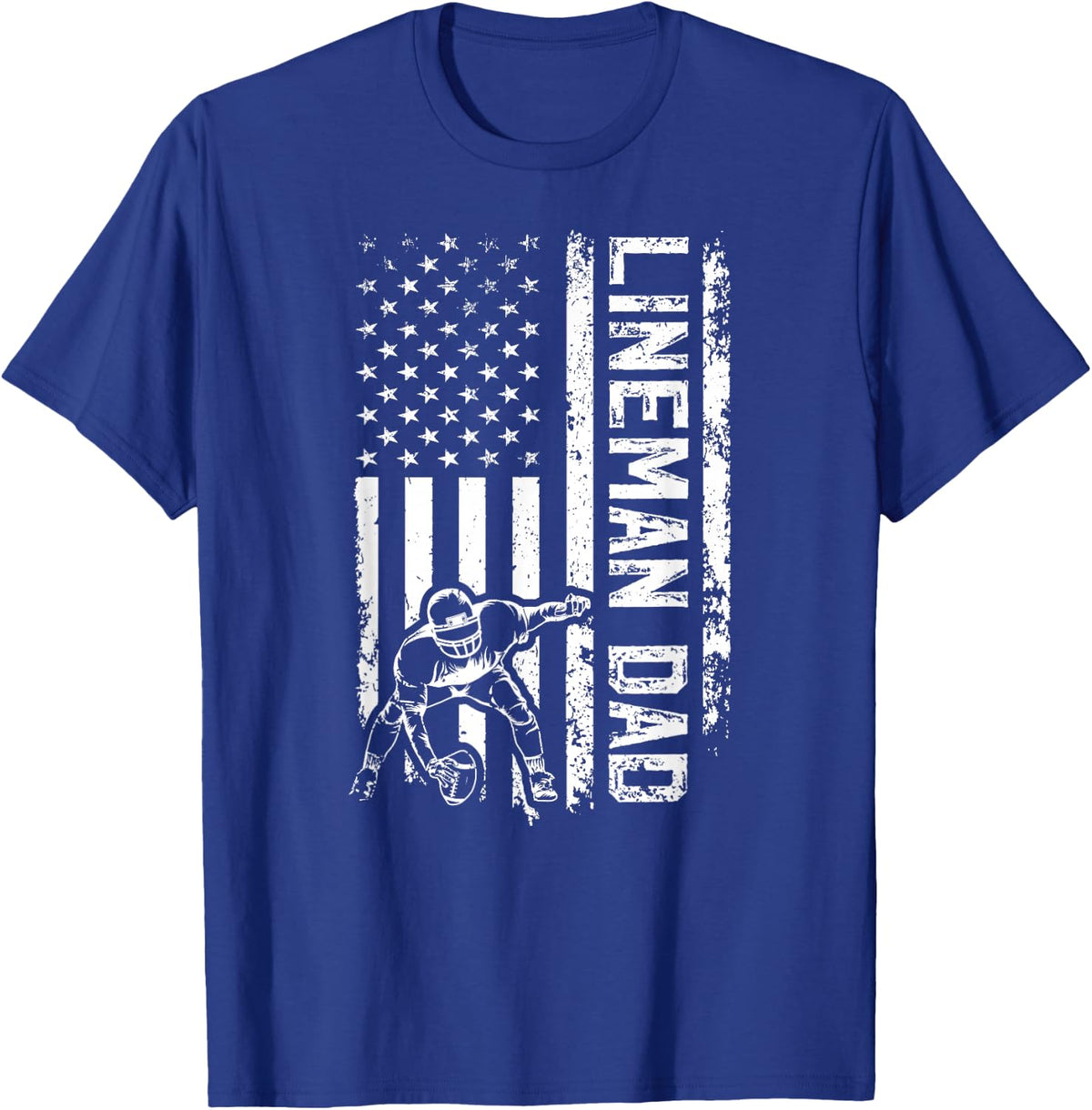 Football Line Dad Of A Football Lineman Father US Flag T-Shirt - Royal Blue