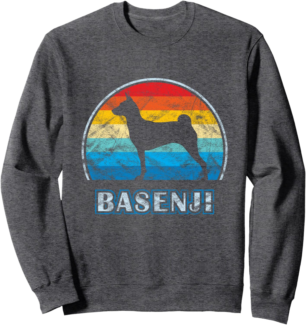 Basenji Vintage Design Dog Sweatshirt - Adult Unisex Dark Heather Grey