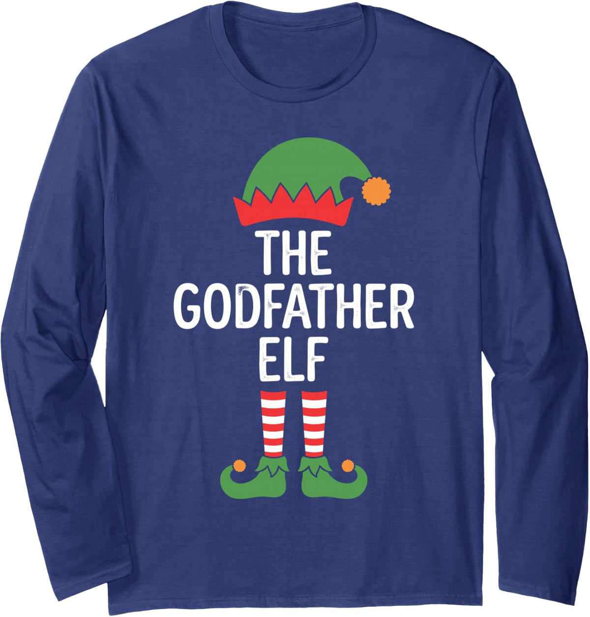 The Godfather Elf Funny Matching Family Christmas Pajama Long Sleeve T-Shirt - Adult Unisex Navy Blue