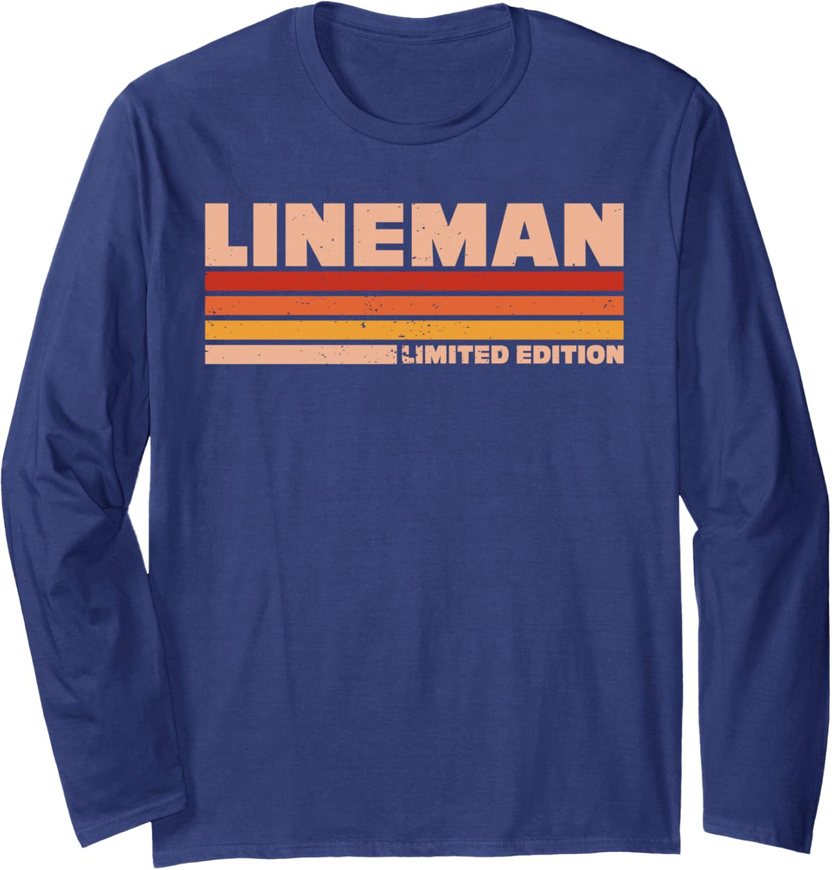 Lineman Retro Sunrise Long Sleeve T-Shirt - Adult Unisex Navy Blue