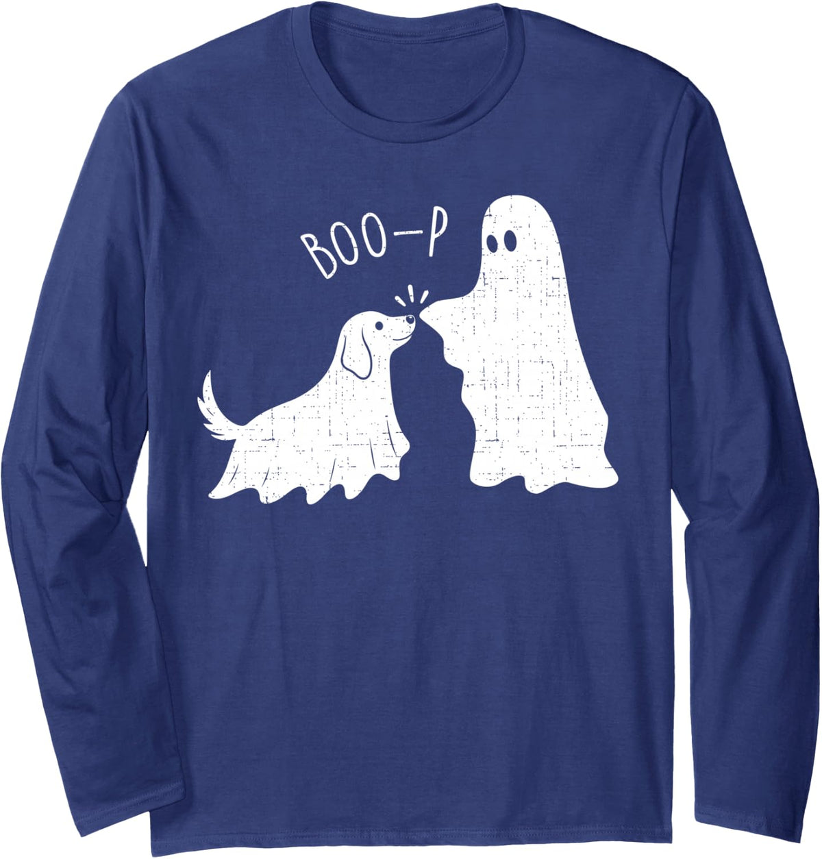 Boo Boo-p Dog Ghost Funny Halloween Dog Lovers Dog Mom Long Sleeve T-Shirt - Adult Unisex Navy Blue