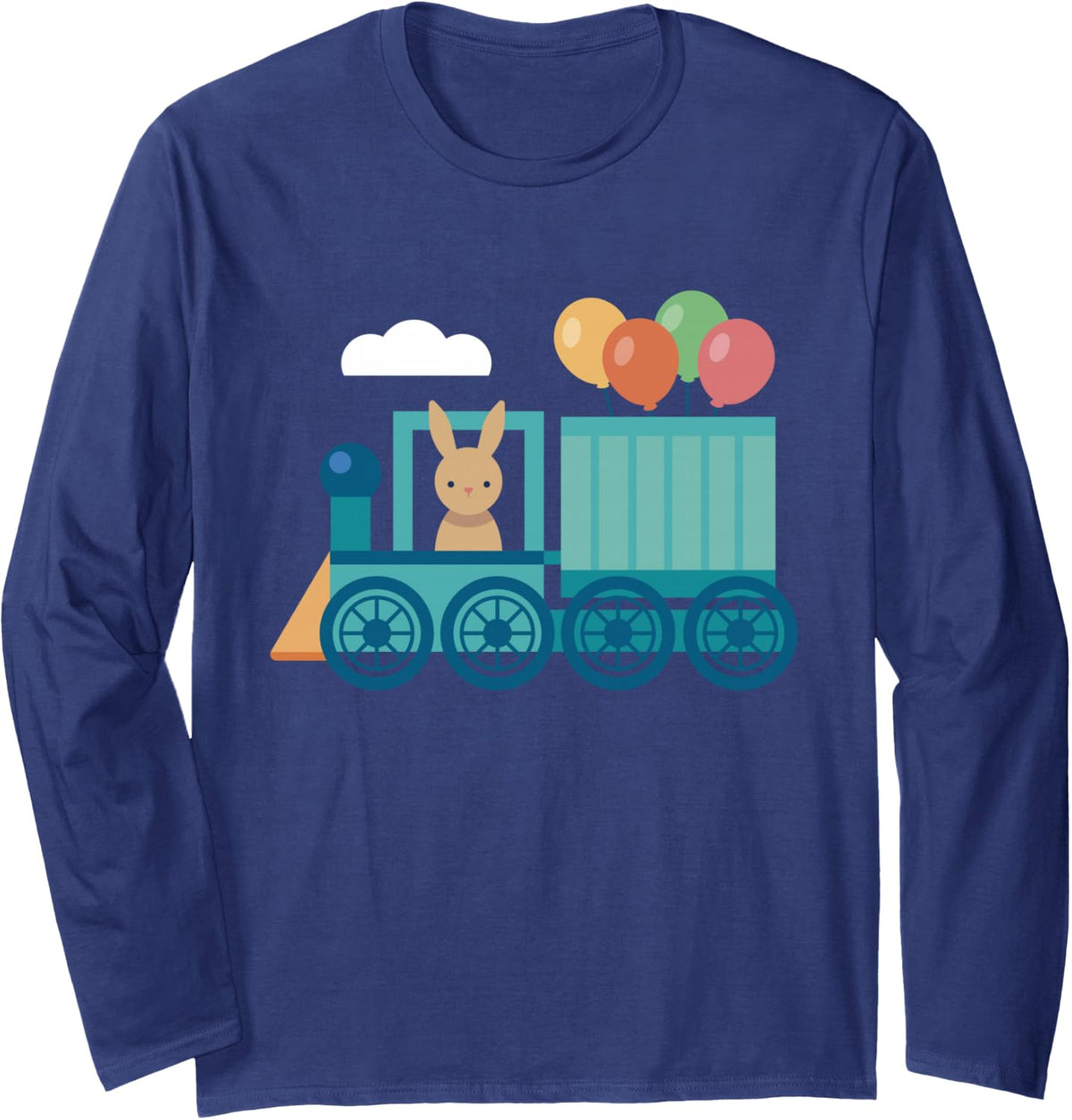 Trains Locomotive Steam Engine Train Conductor Bunny Balloon Long Sleeve T-Shirt - Adult Unisex Navy Blue