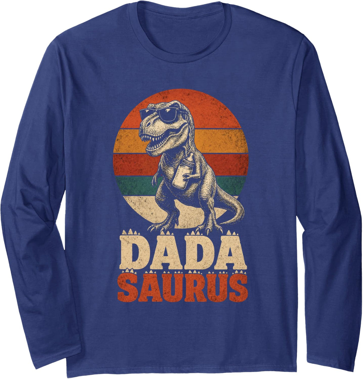 Dinosaur Dad Dada Saurus Vintage T Rex Family Matching Long Sleeve T-Shirt - Adult Unisex Navy Blue