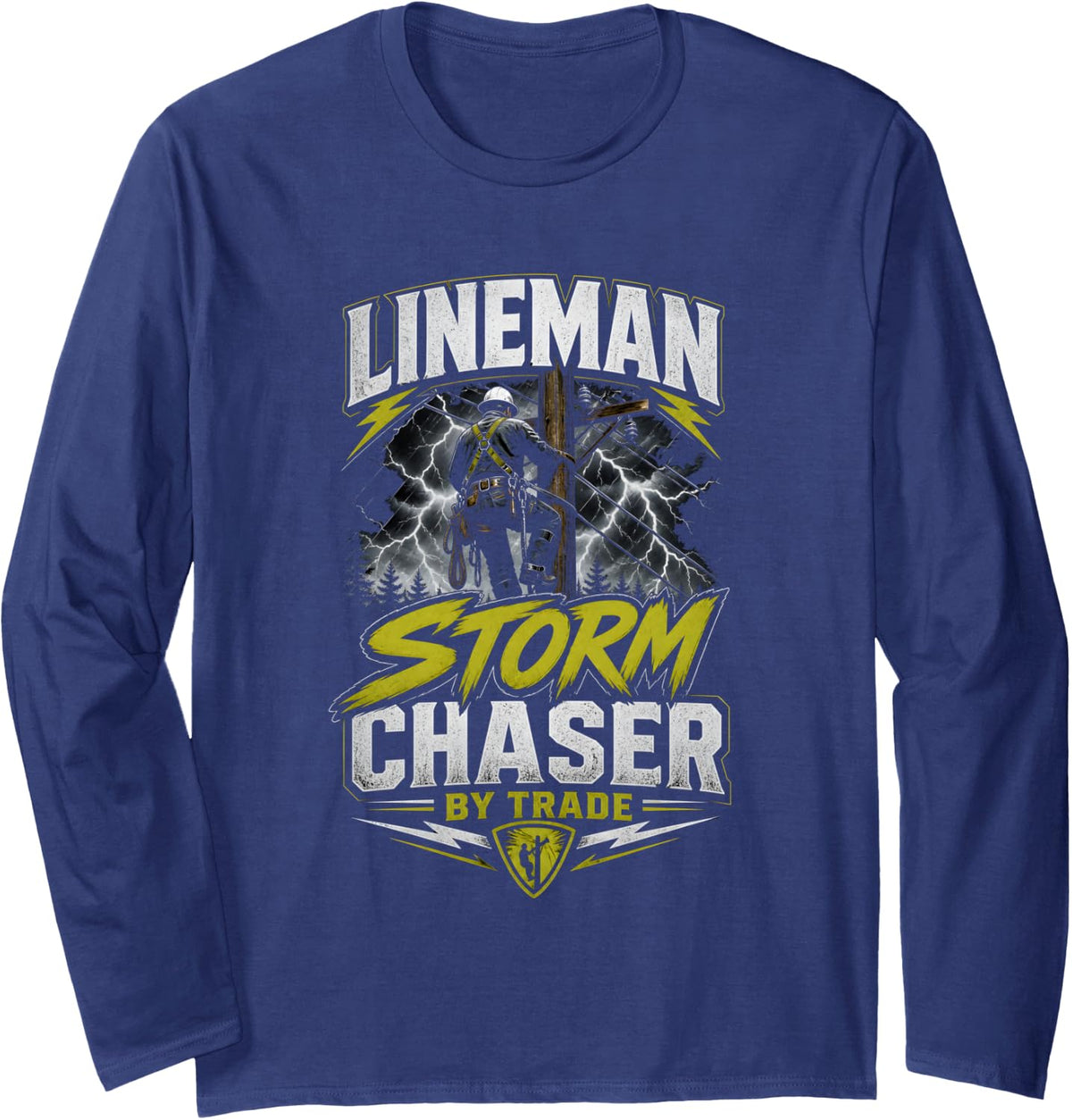 Lineman Storm Crew Utility Worker Powerline Long Sleeve T-Shirt - Adult Unisex Navy Blue