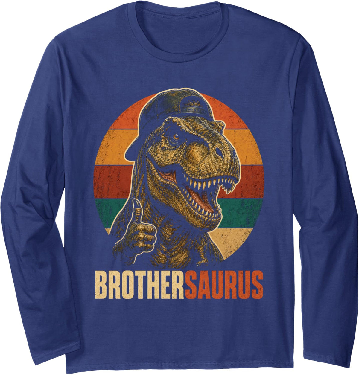 Dinosaur Brother Brothersaurus T Rex Saurus Family Matching Long Sleeve T-Shirt - Adult Unisex Navy Blue