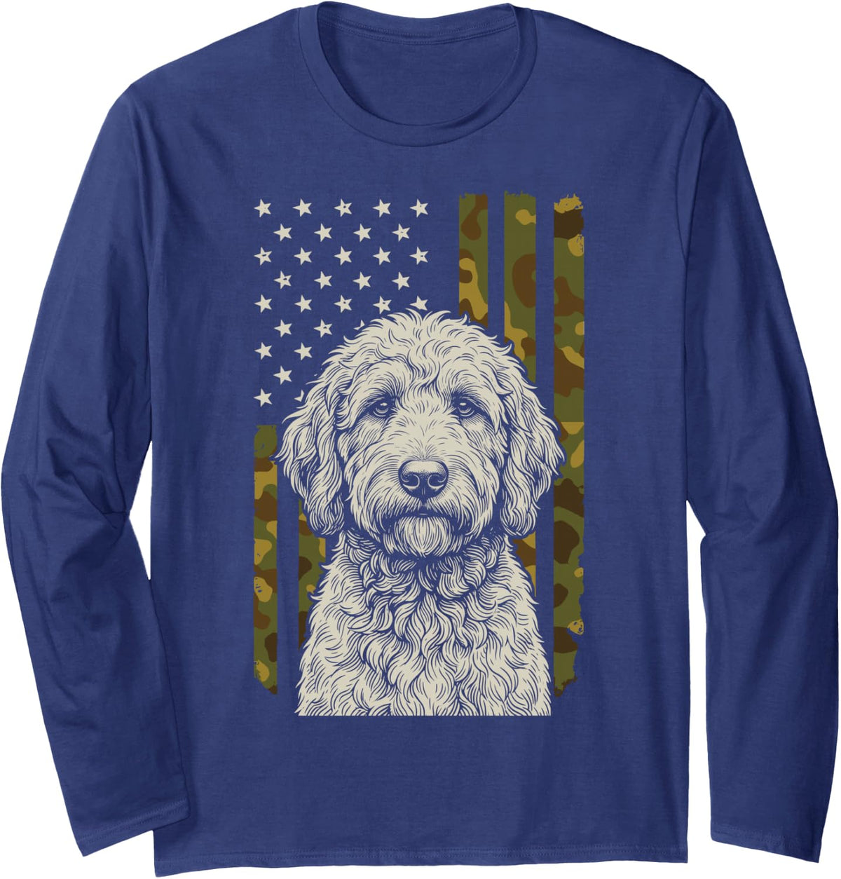 Goldendoodle USA Flag Long Sleeve T-Shirt - Adult Unisex Navy Blue