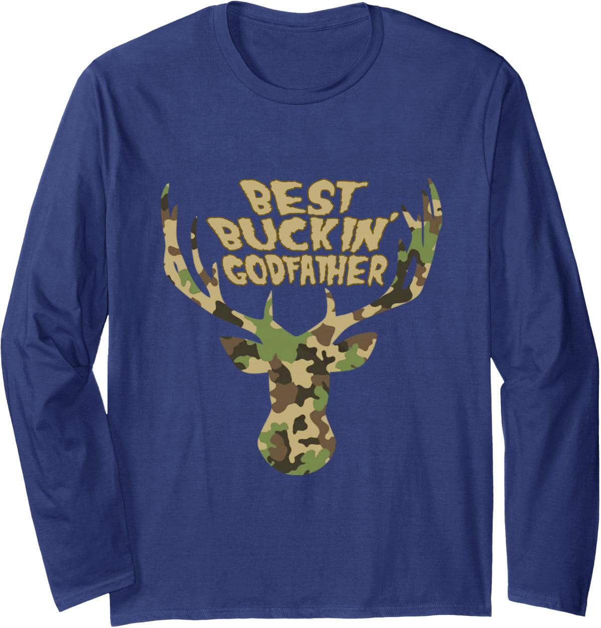 Best Buckin' Godfather Hunter Funny Deer Hunting Long Sleeve T-Shirt - Adult Unisex Navy Blue