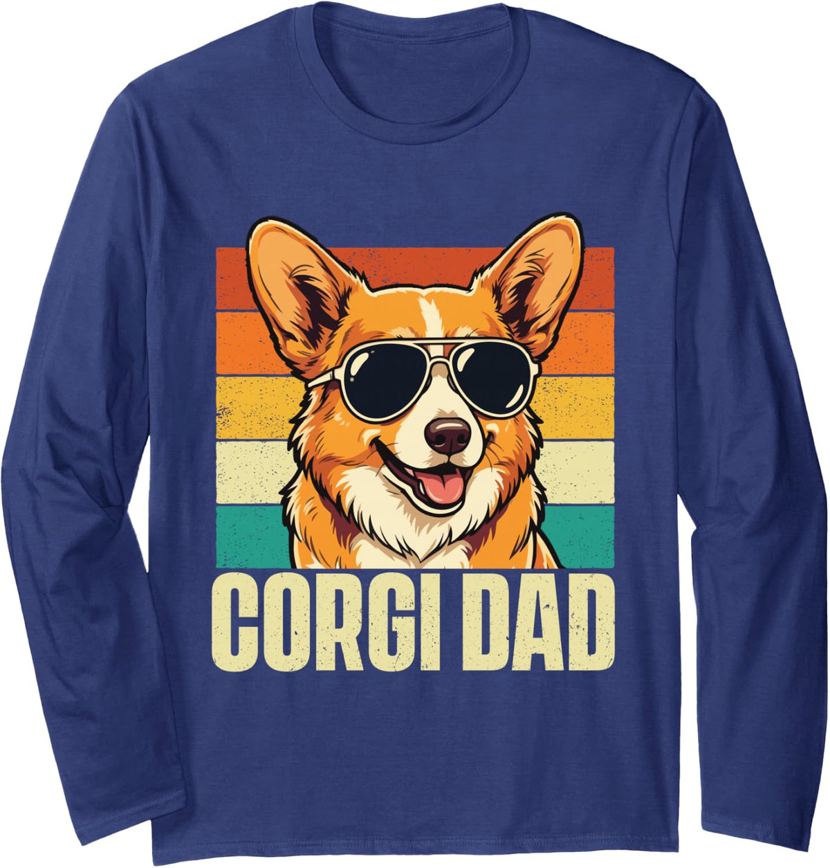 Corgi Dad - Pembroke Welsh Corgi Dog Lover Long Sleeve T-Shirt - Adult Unisex Navy Blue