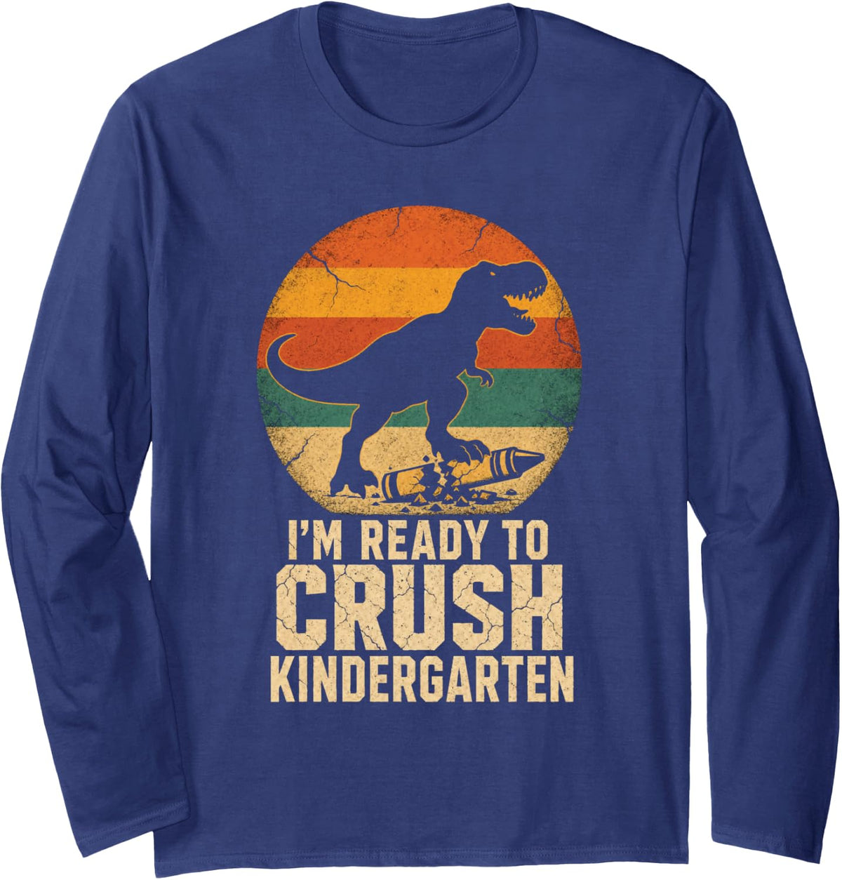 Dinosaur T Rex I'm Ready to Crush Kindergarten Vintage Long Sleeve T-Shirt - Adult Unisex Navy Blue