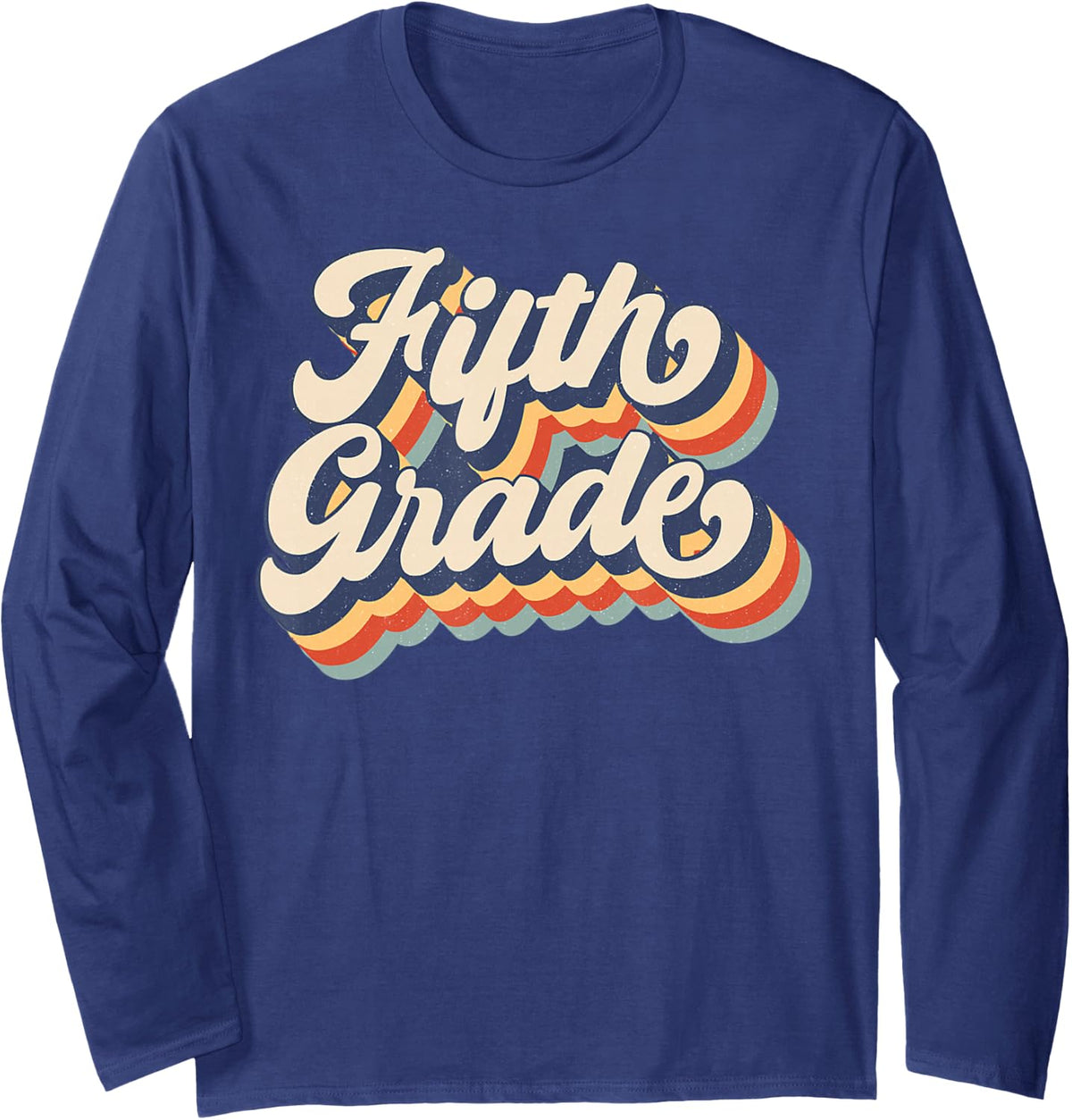 Retro Sunset Fifth Grade Teacher & Student Back to School Long Sleeve T-Shirt - Adult Unisex Navy Blue