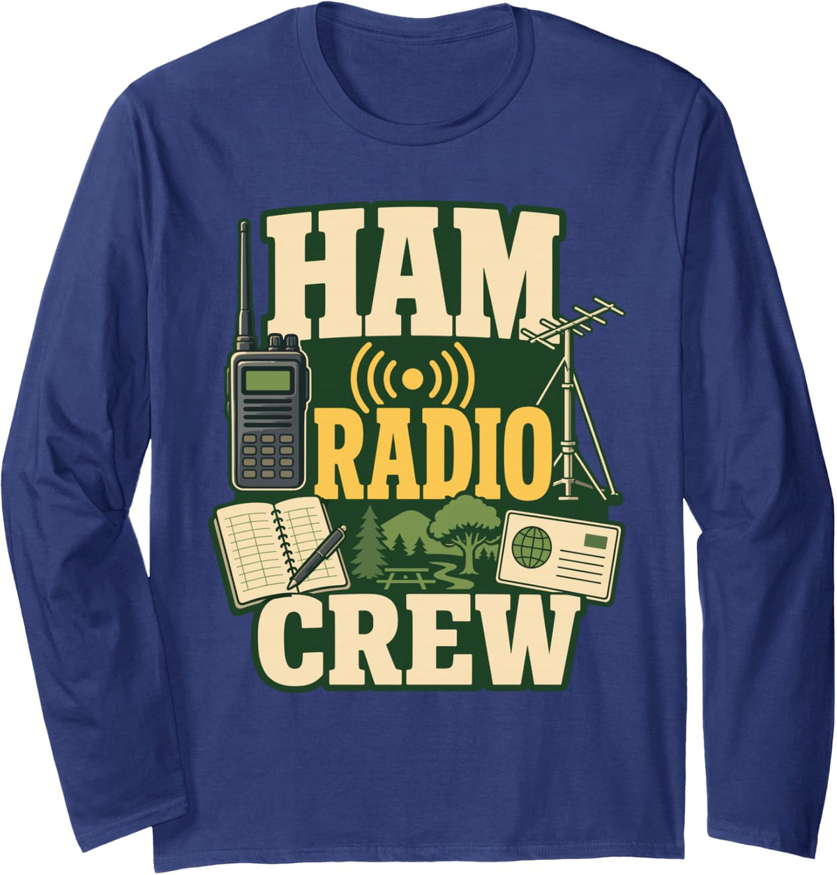 Ham Radio Crew Operator Vintage Long Sleeve T-Shirt - Adult Unisex Navy Blue