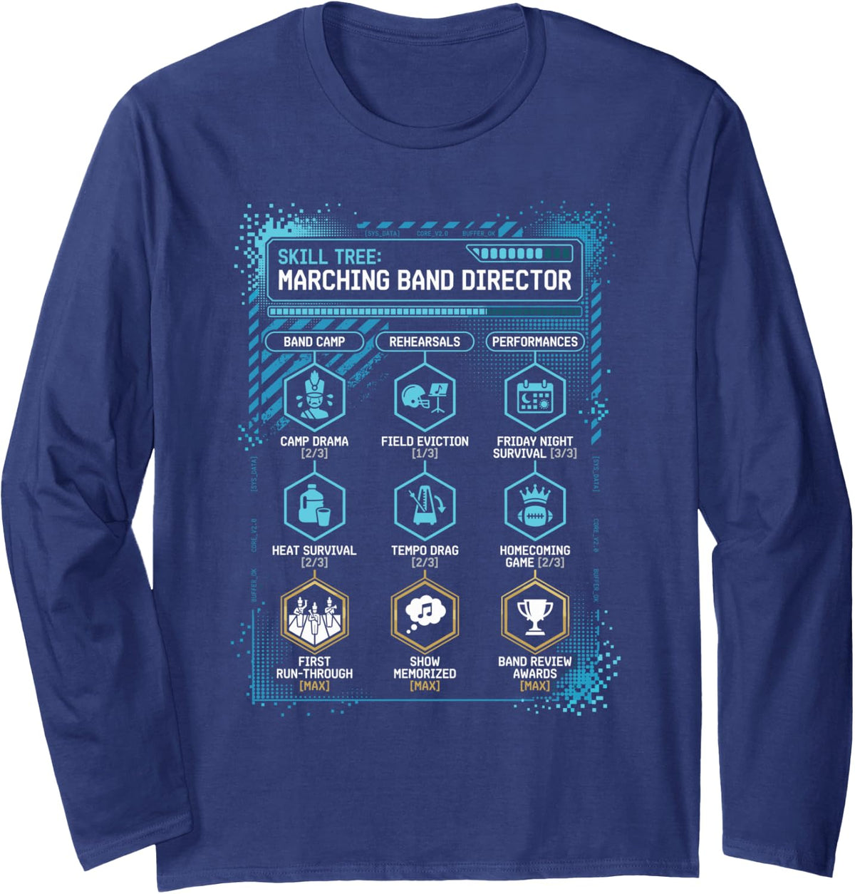 Marching Band Director Long Sleeve T-Shirt - Adult Unisex Navy Blue