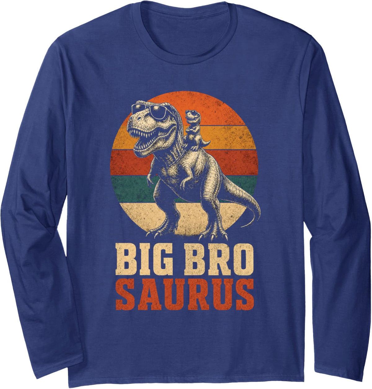 Dinosaur Big Bro Saurus T Rex Brother Family Matching Long Sleeve T-Shirt - Adult Unisex Navy Blue