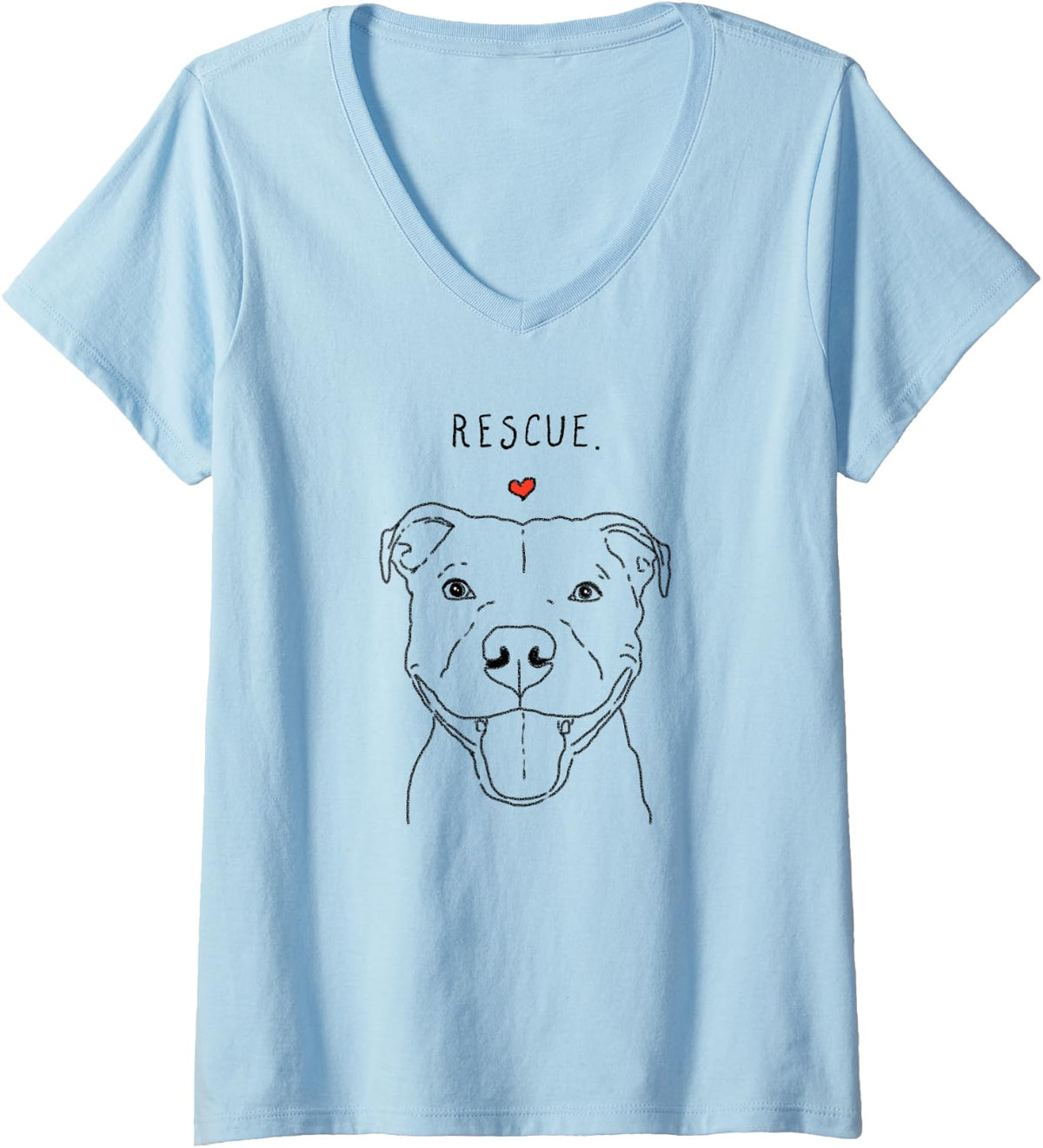 Womens Rescue Love Smiling Pit Bull, Pittie, Pitbull Mom, Dog Lover V-Neck T-Shirt - Baby Blue