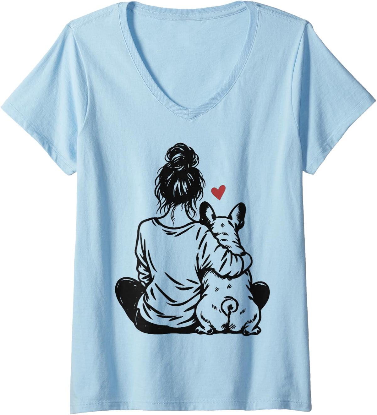 Women's French Bulldog Mom Frenchie Dog Owner V-Neck T-Shirt - Baby Blue