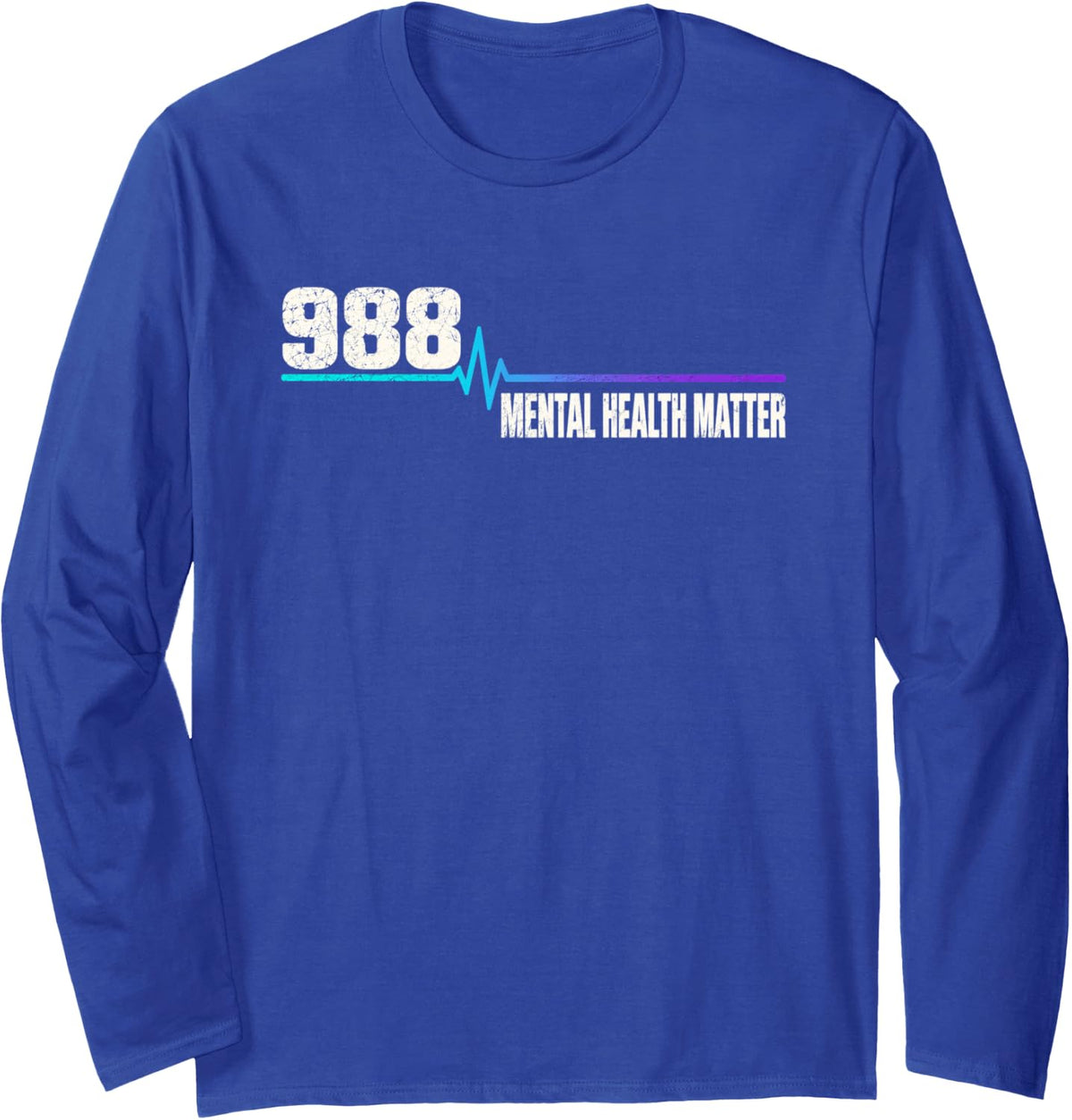 988 Mental Health Matters Awareness Heartbeat Long Sleeve T-Shirt - Adult Unisex Royal Blue