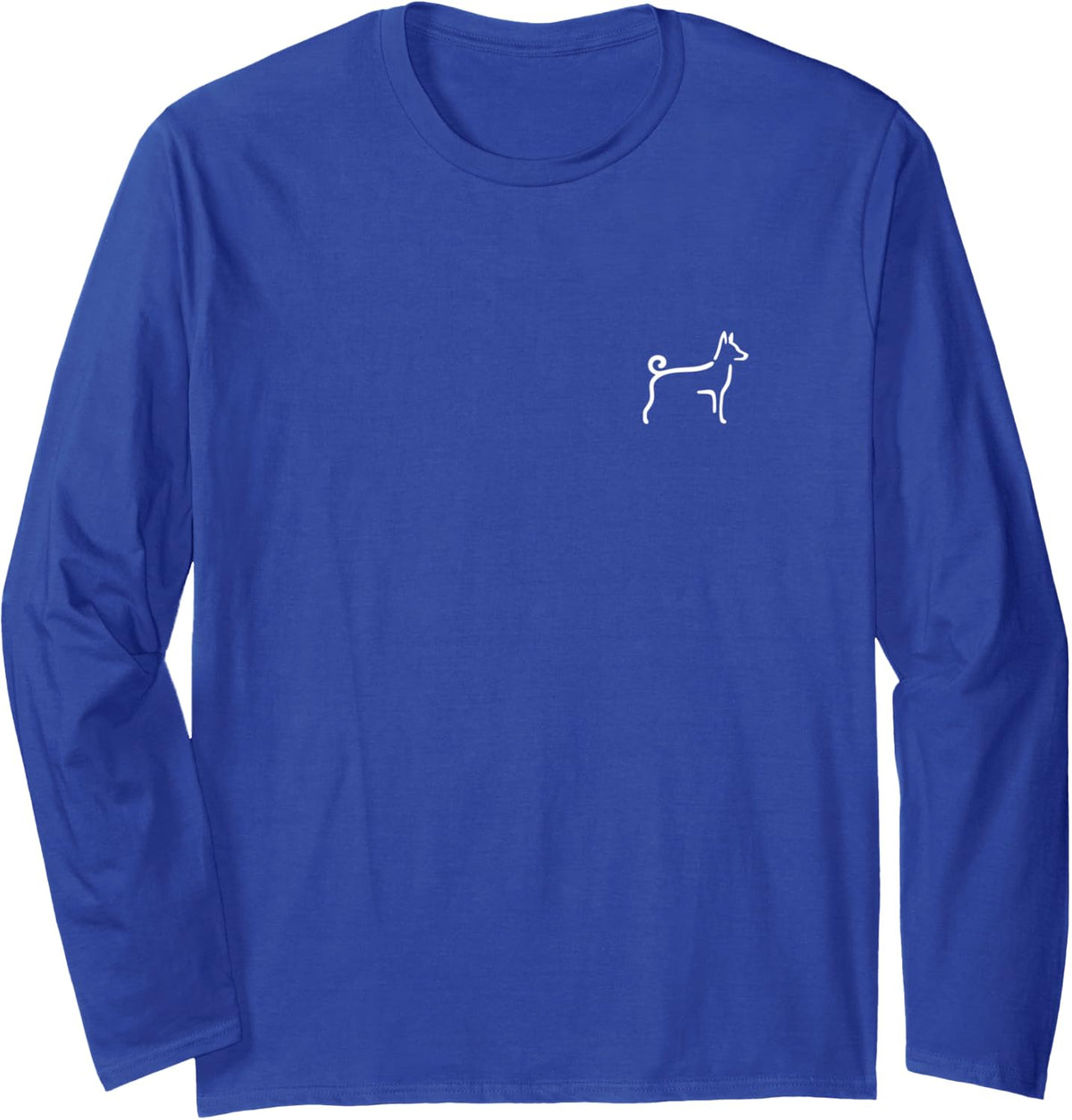 Simple Minimalist Badge Patch Line Art Basenji Long Sleeve T-Shirt - Adult Unisex Royal Blue
