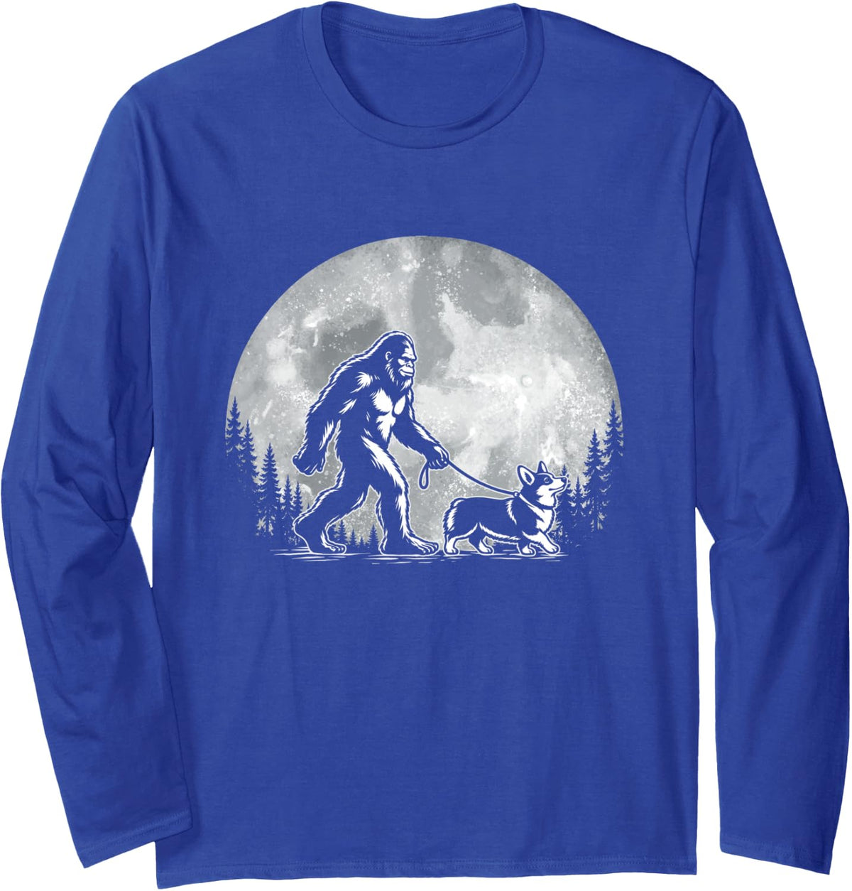 Bigfoot Walking Corgi - Welsh Corgi Dog Lover Corgi Dad Long Sleeve T-Shirt - Adult Unisex Royal Blue
