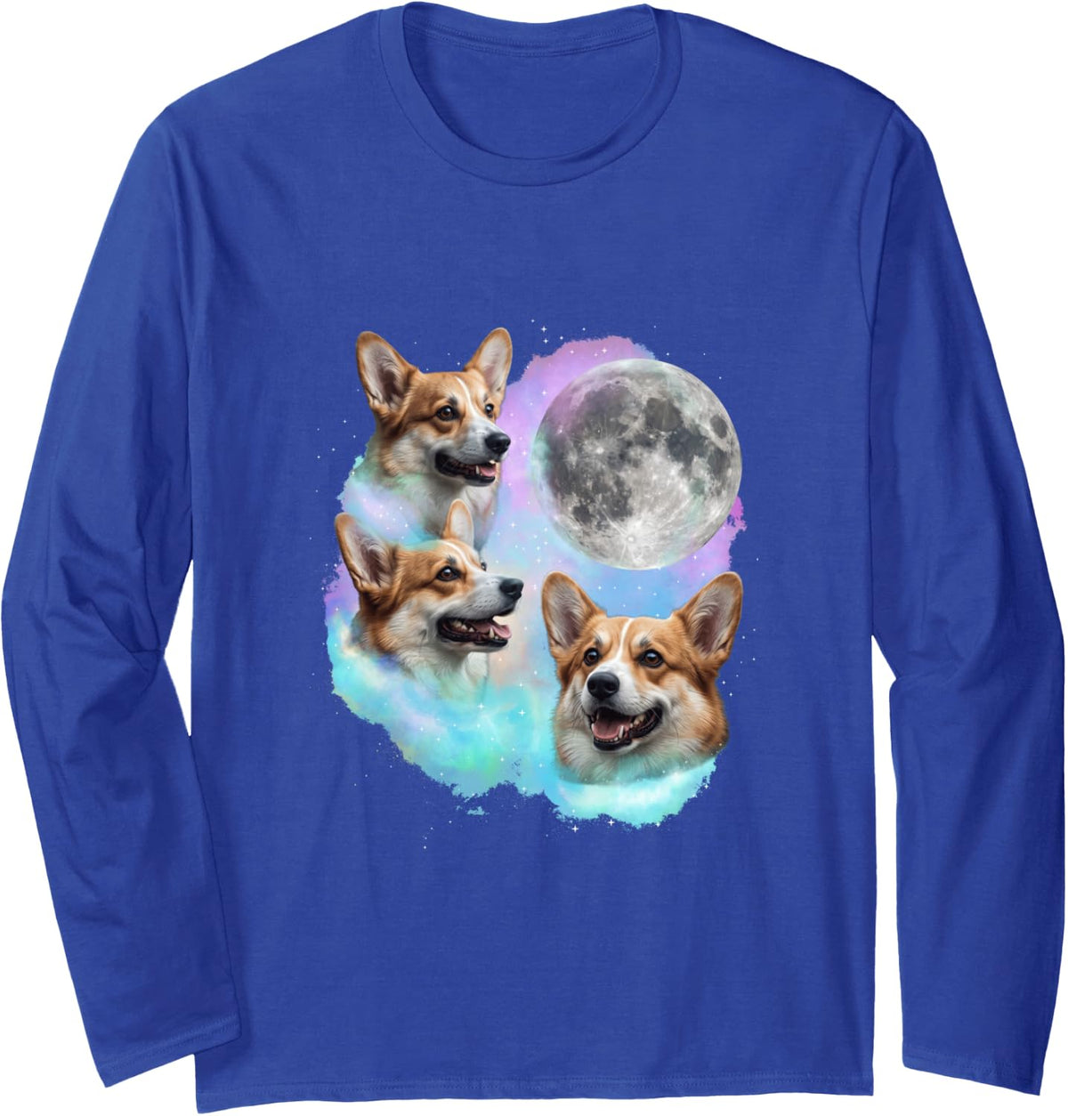 3 Corgis Howling At Moon - Welsh Corgi Dog Lover Corgi Dad Long Sleeve T-Shirt - Adult Unisex Royal Blue