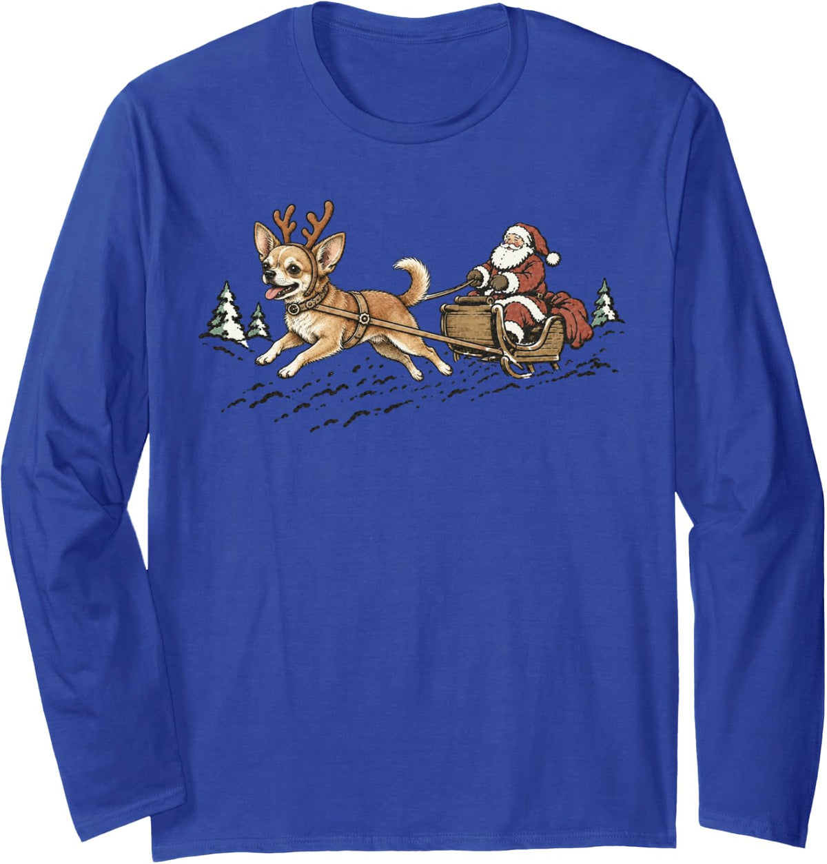 Chihuahua Sleighing Santa Claus Christmas Dog Lover Long Sleeve T-Shirt - Adult Unisex Royal Blue