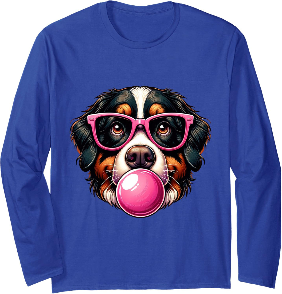 Funny Animal Cute Bernese Mountain Dog Eyeglasses Women Long Sleeve T-Shirt - Adult Unisex Royal Blue