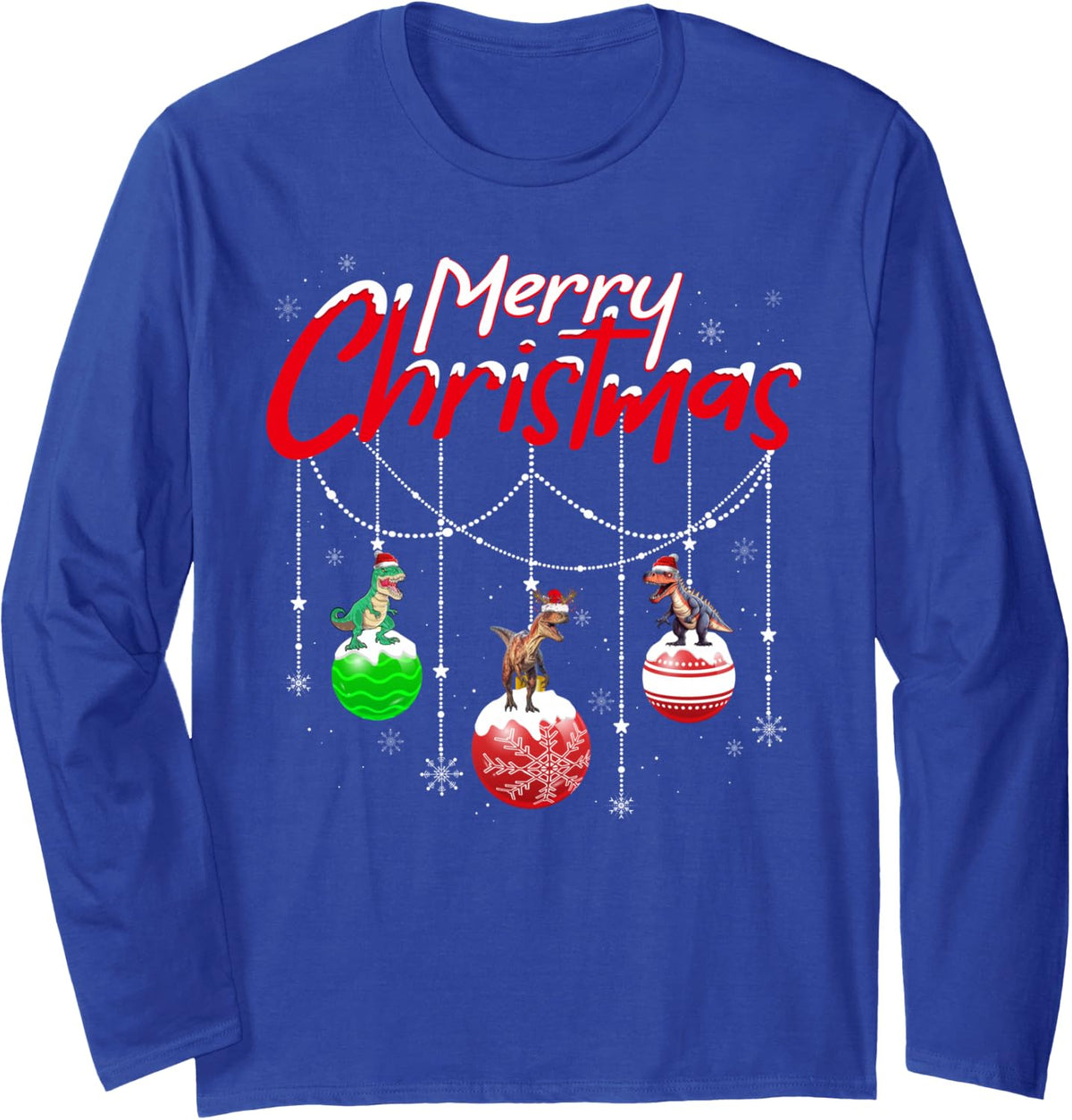 Dinosaur Lover Xmas Ornament Santa Dinosaur Christmas Long Sleeve T-Shirt - Adult Unisex Royal Blue