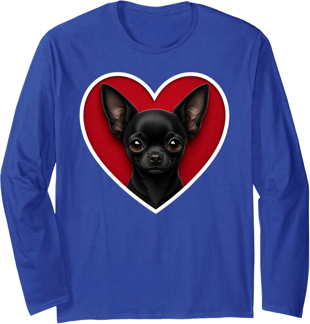 Black Chihuahua Heart Long Sleeve T-Shirt - Adult Unisex Royal Blue