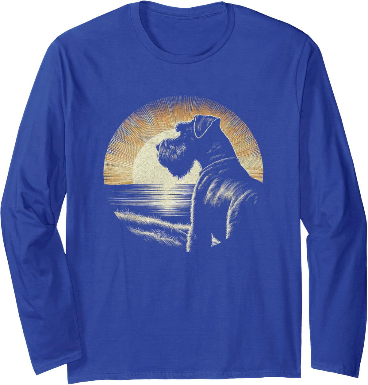 Vintage Giant Schnauzer Dog Art Design Long Sleeve T-Shirt - Adult Unisex Royal Blue