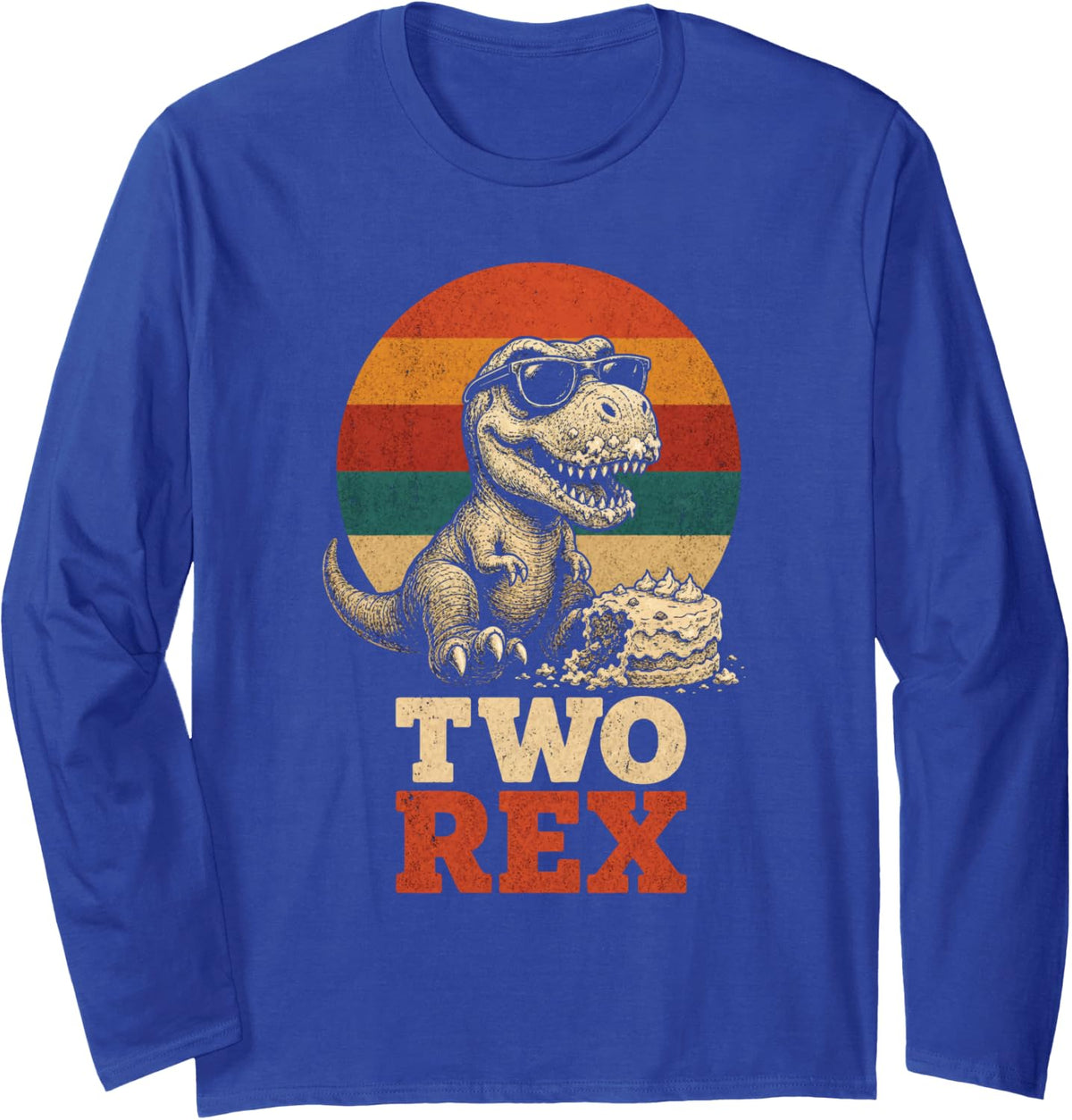 Dinosaur 2nd Birthday Boy Two Rex Vintage Sunset Toddler Long Sleeve T-Shirt - Adult Unisex Royal Blue