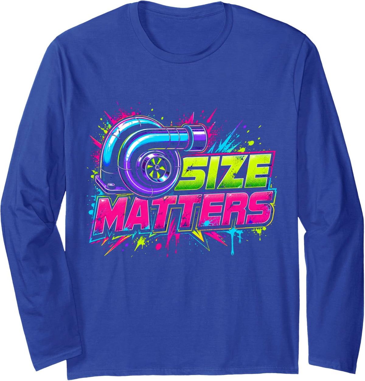 Turbo - Turbocharger Graphic Splatter Long Sleeve T-Shirt - Adult Unisex Royal Blue