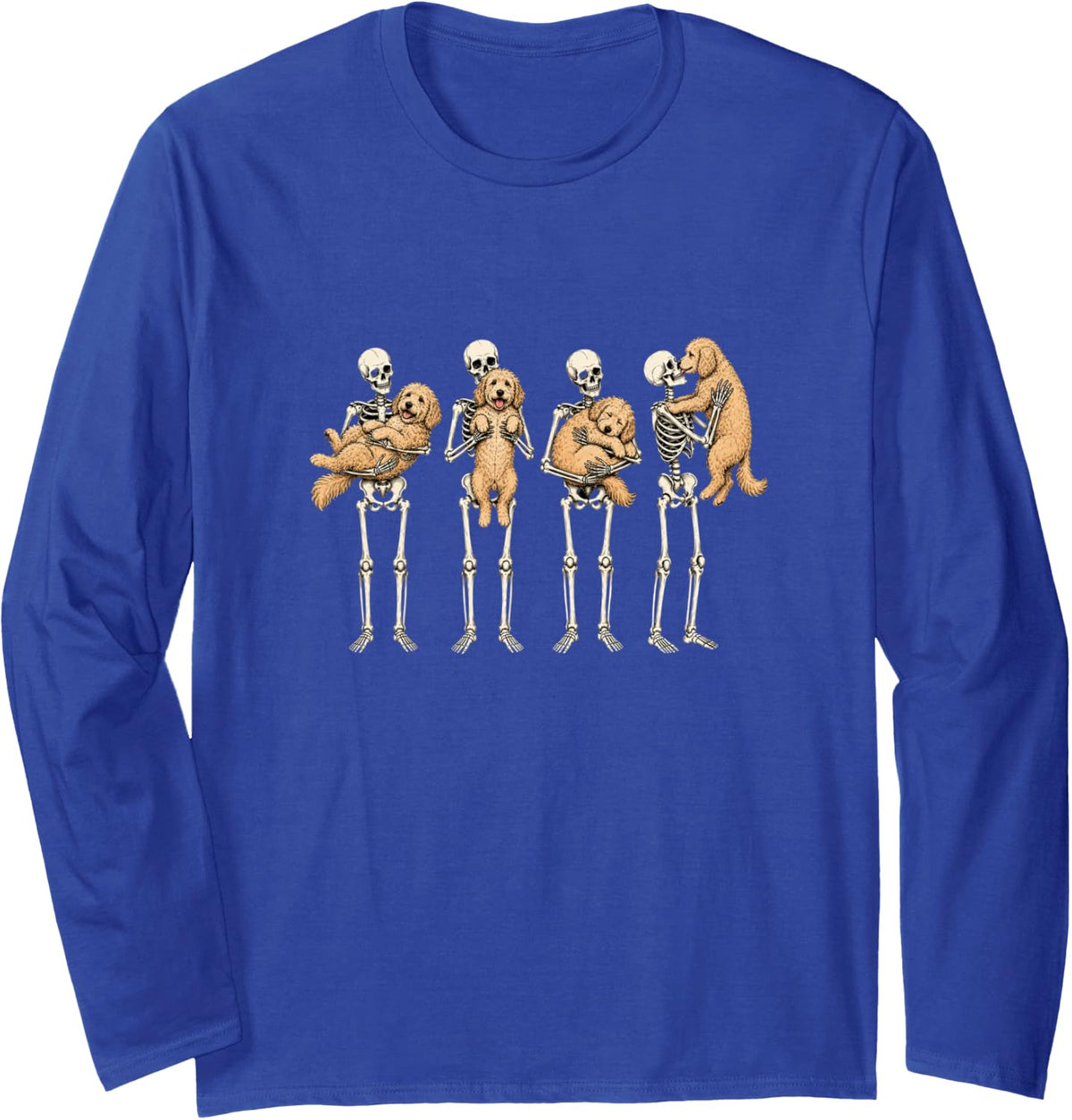 Halloween Goldendoodle Dog Lover Skeleton Spooky Season Long Sleeve T-Shirt - Adult Unisex Royal Blue