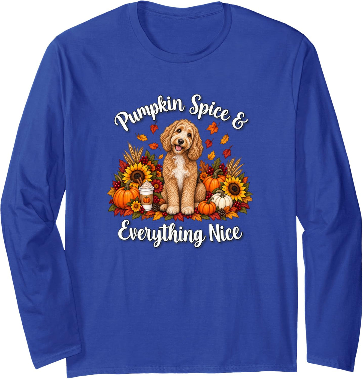 Womens Moms Fall Pumpkin Spice Goldendoodle Doodle Dog Lover Long Sleeve T-Shirt - Adult Unisex Royal Blue