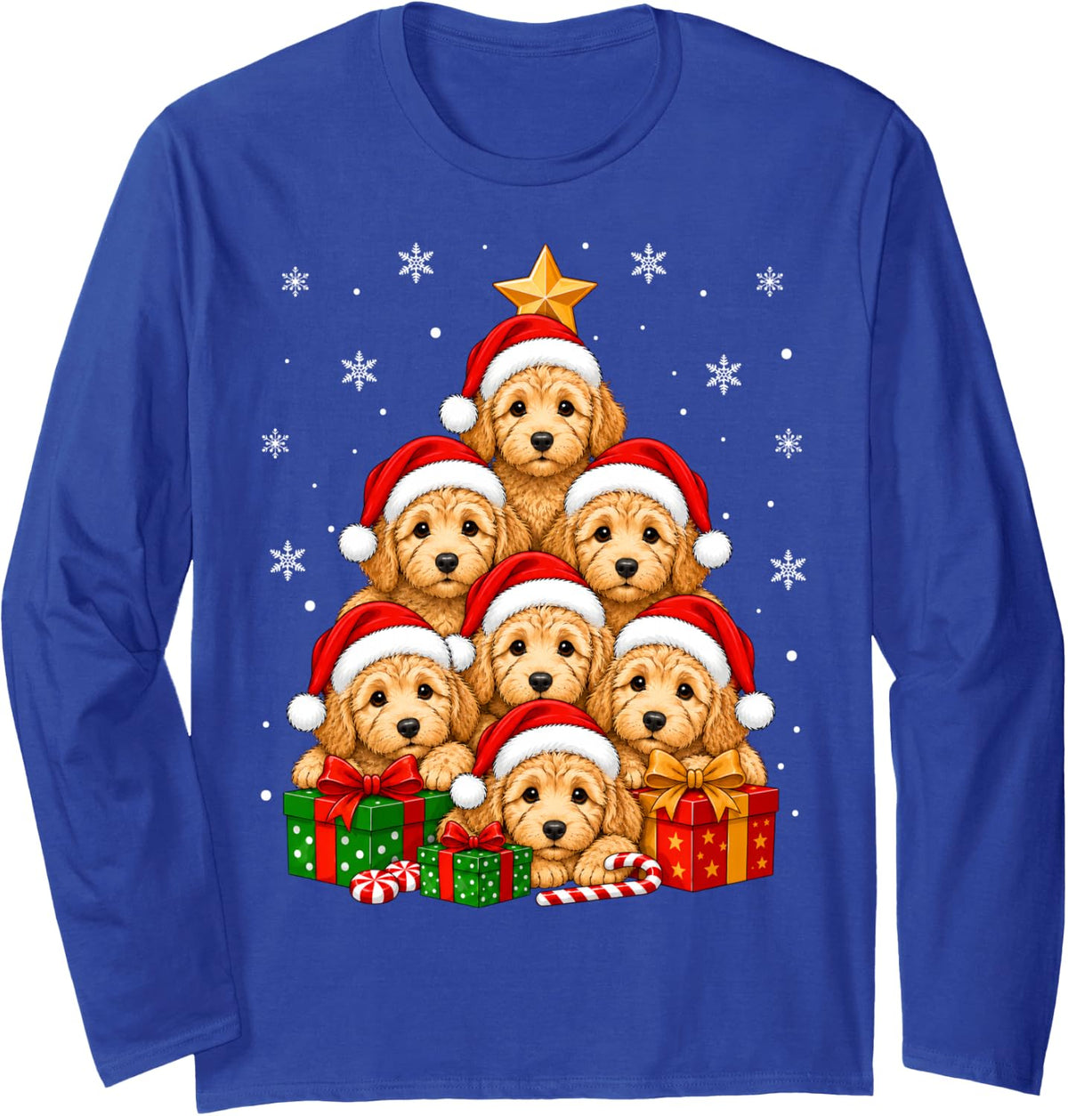 Goldendoodle Dog Christmas Tree Cute Festive Dogs Xmas Long Sleeve T-Shirt - Adult Unisex Royal Blue