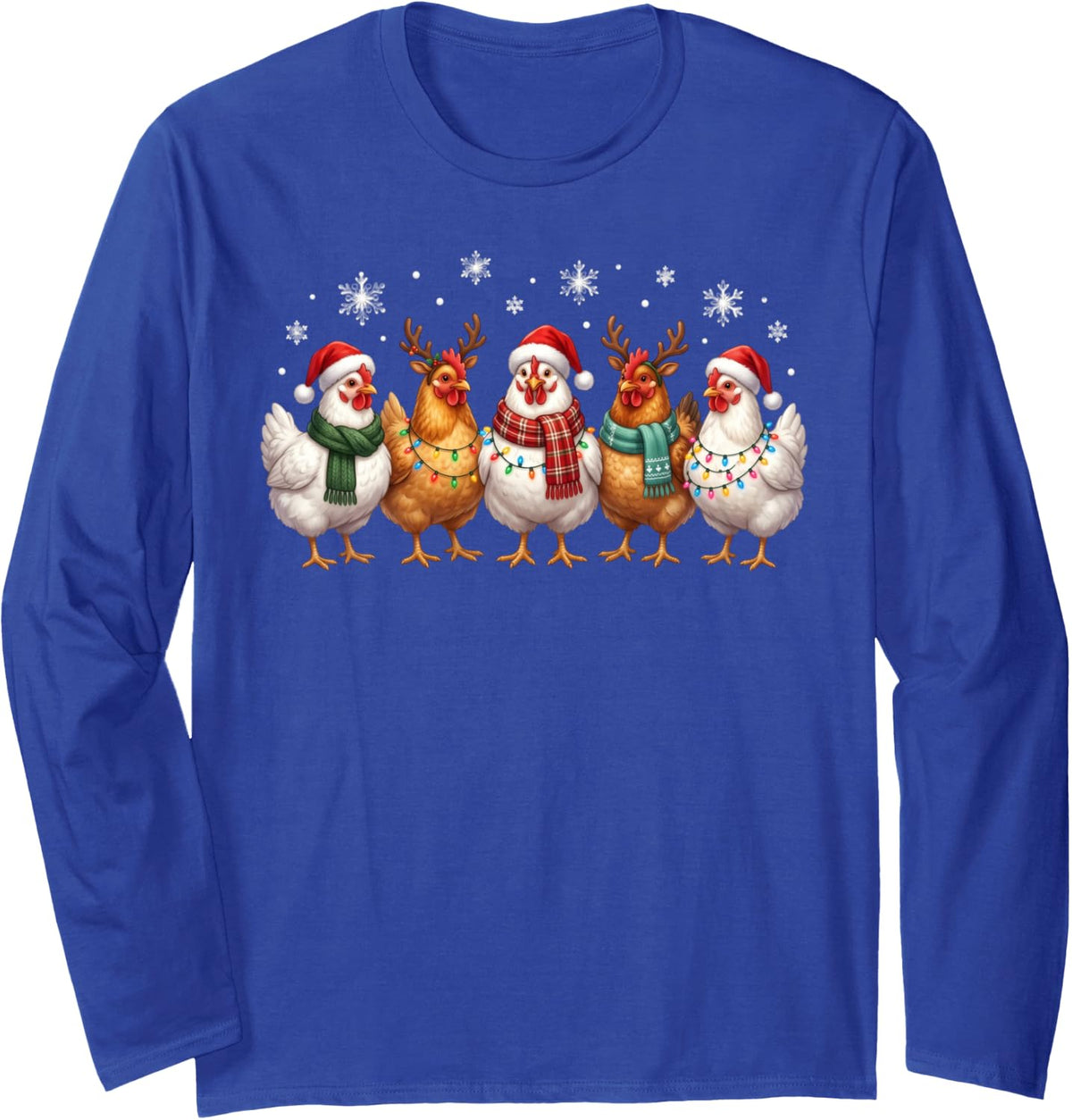 Christmas Lights Chicken Santa Funny Xmas Tree Long Sleeve T-Shirt - Adult Unisex Royal Blue