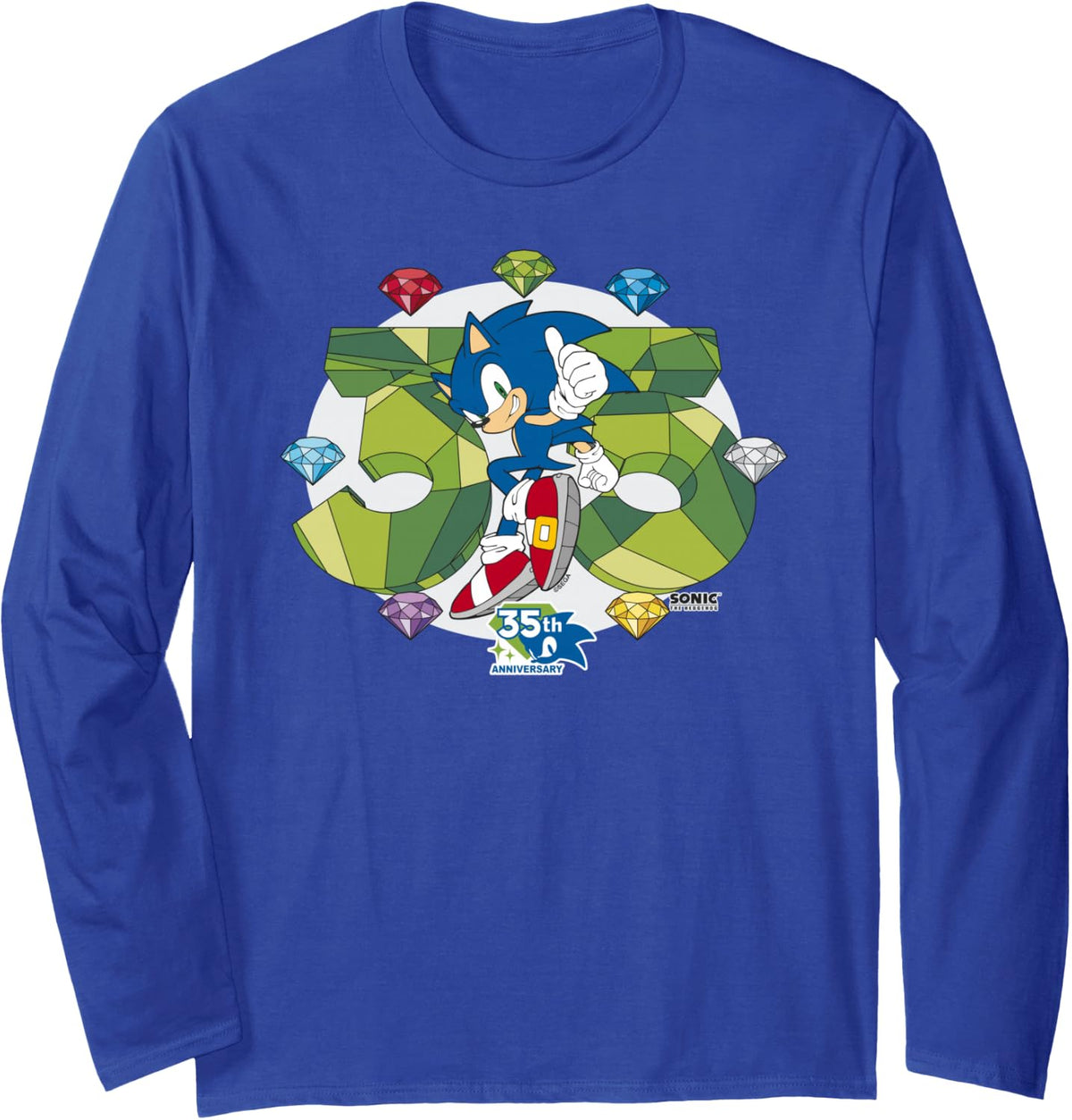 Sonic The Hedgehog 35th Anniversary Chaos Emeralds Number 35 Long Sleeve T-Shirt - Adult Unisex Royal Blue