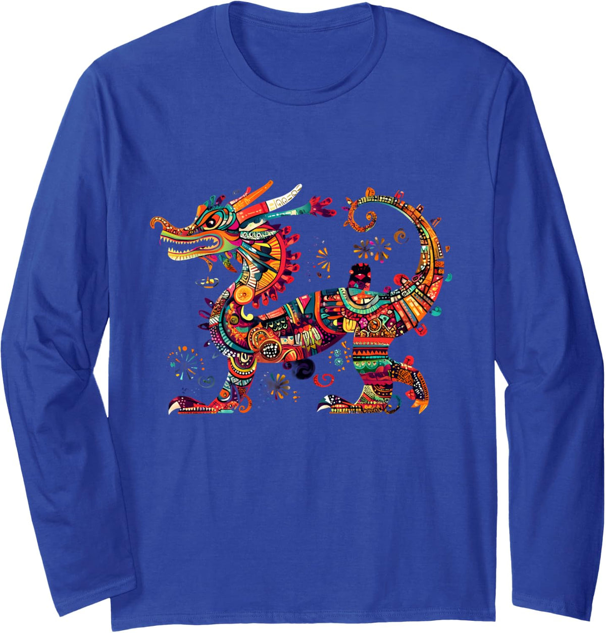Aztec Mexican Mythology Feathered Serpent Artwork Dragon Long Sleeve T-Shirt - Adult Unisex Royal Blue
