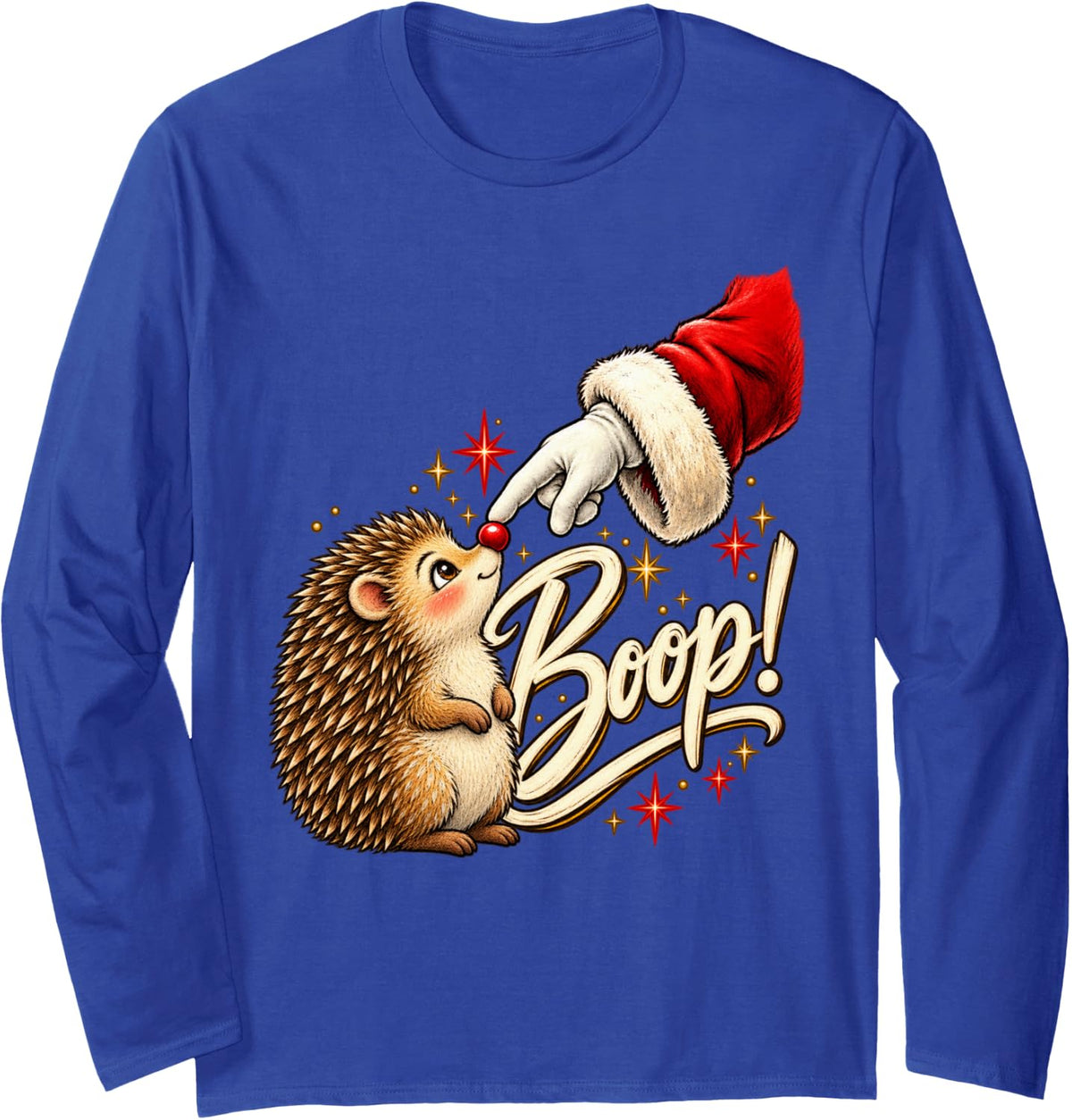 Boop! Hedgehog Happy Santa Christmas Red Nose Men Women Long Sleeve T-Shirt - Adult Unisex Royal Blue