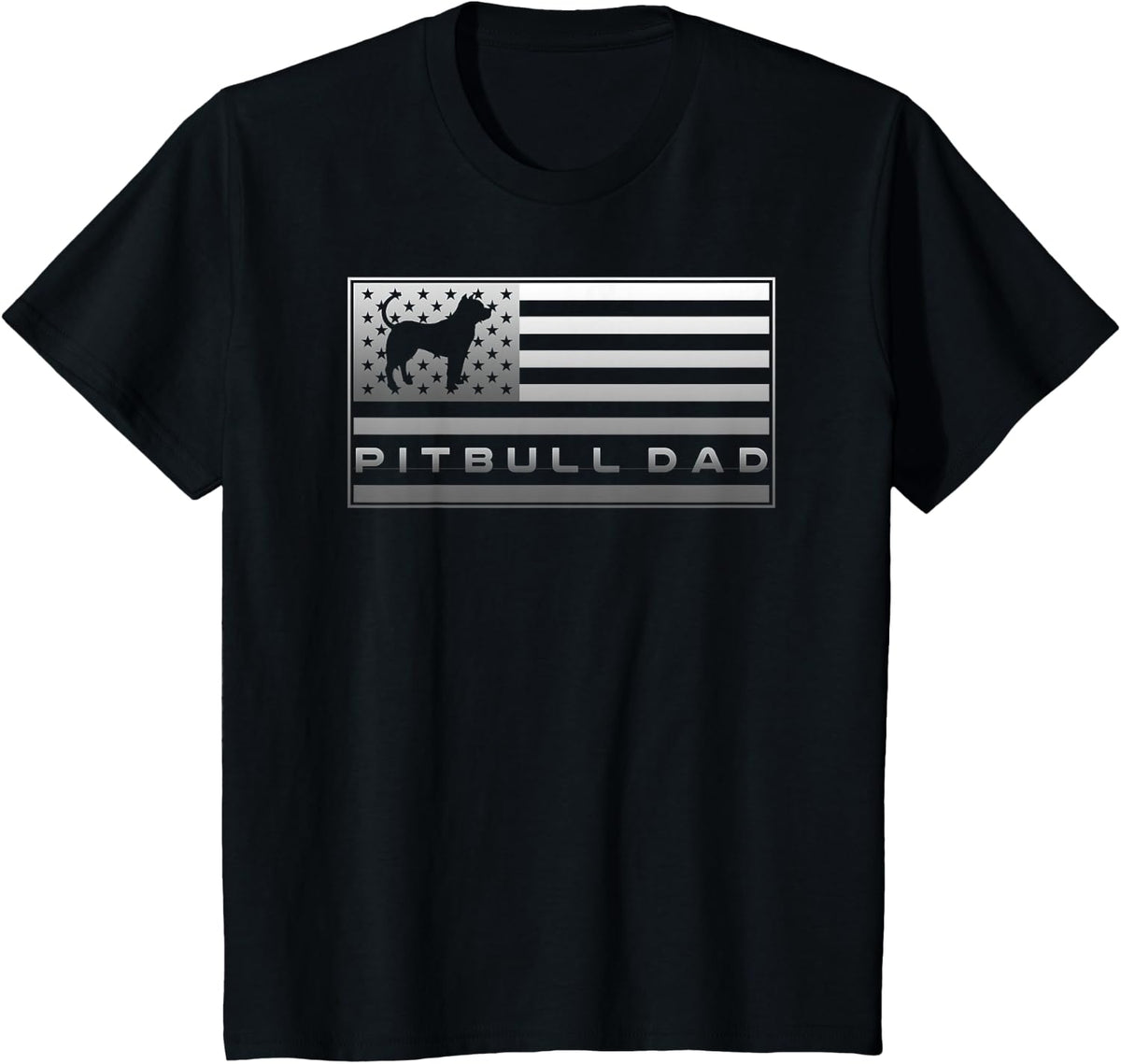 Vintage USA American Flag Proud Pitbull Dog Dad Silhouette T-Shirt - Black