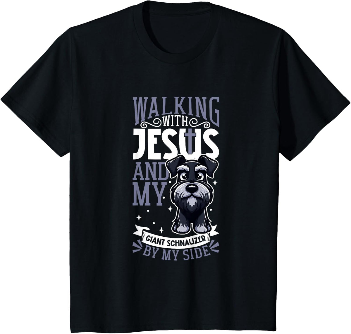 Jesus and Dog - Giant Schnauzer T-Shirt - Black